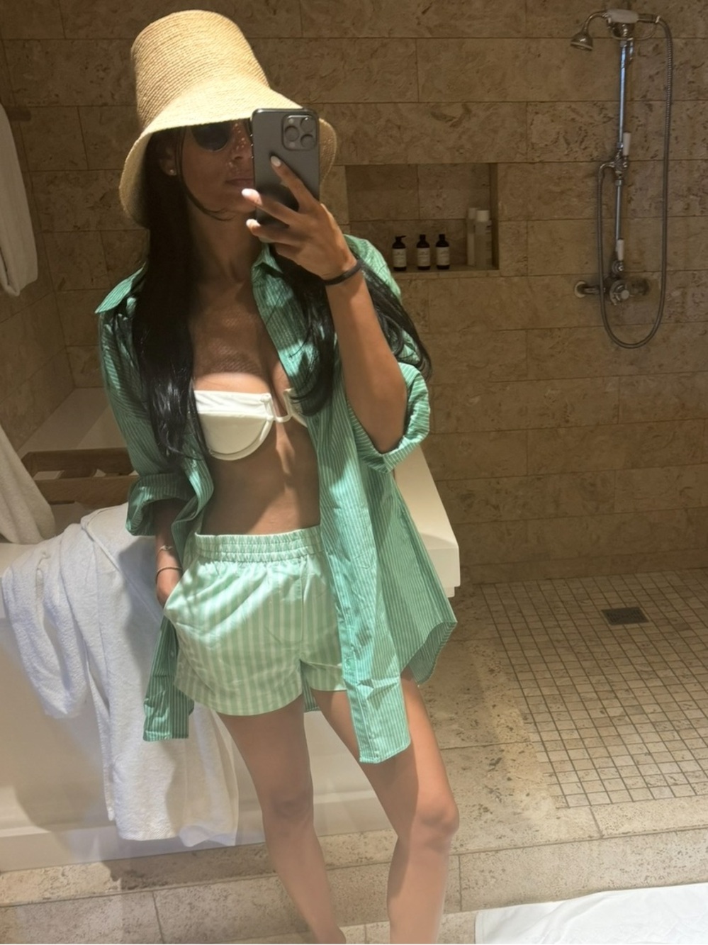 Zara Green & White Striped Shorts size XS
